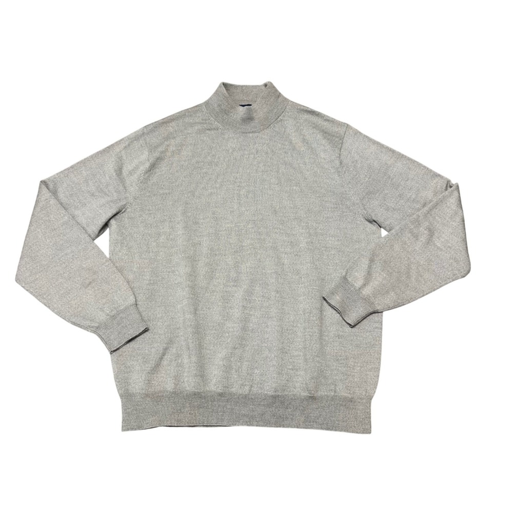 Club Room Mens Mock Neck Sweater Medium Grey 100%‎ Merino Wool Pullover Knit